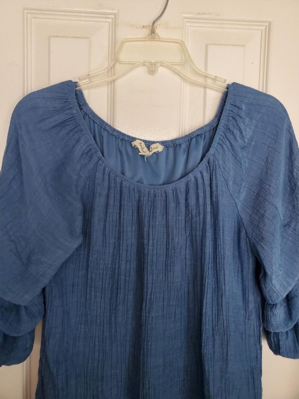 Dress Blue Tiered Puff Sleeve